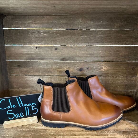 New Mens Cole Haan Midland Brown Leather Ankle Chelsea Dress Boots Size‎ 11.5 M - Picture 1 of 6